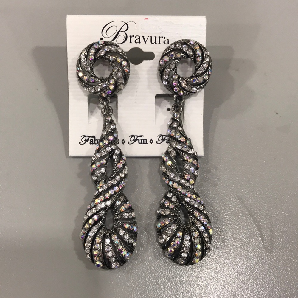 Clip On Gunmetal AB Earrings
